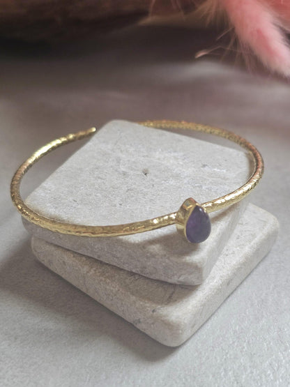 Dainty Raw Brass Bangle Bracelet | Minimalist Gold Tone Open Bangle | Handmade Textured Bracelet | Everyday Jewellery for Women