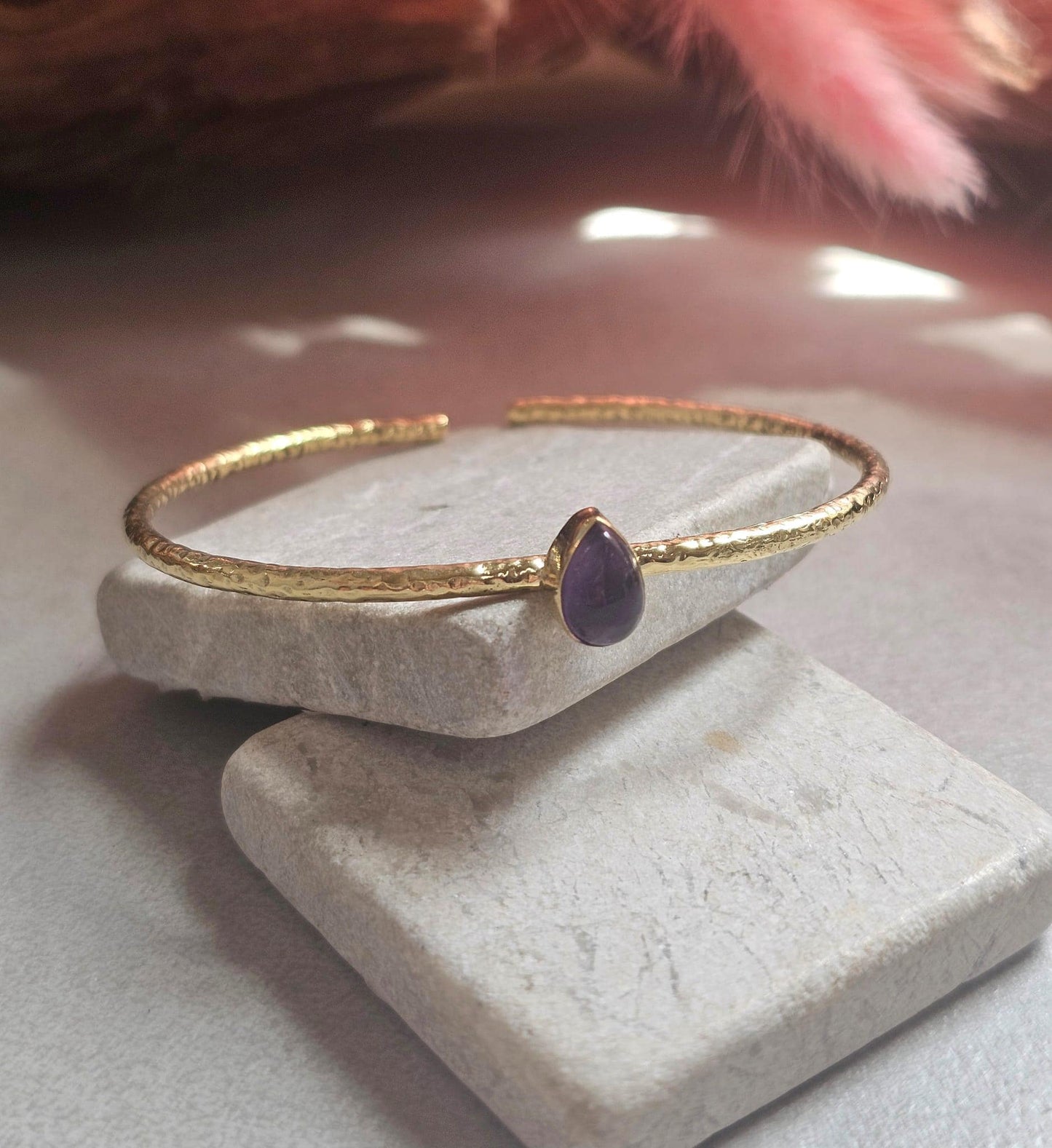 Dainty Raw Brass Bangle Bracelet | Minimalist Gold Tone Open Bangle | Handmade Textured Bracelet | Everyday Jewellery for Women