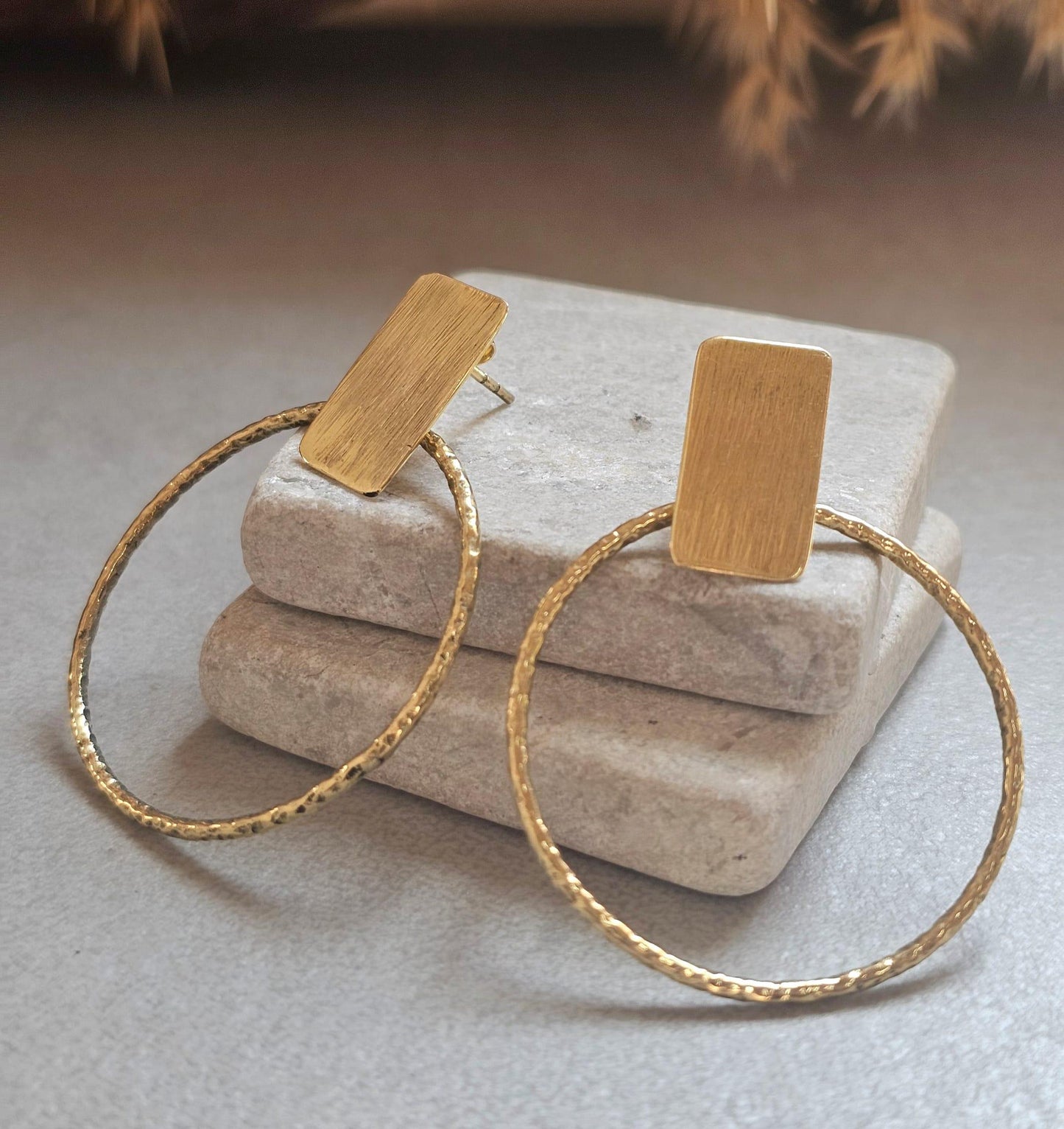 Raw Brass Hoop Earrings | Textured Circle Drop Earrings | Minimalist Statement Earrings | Lightweight Everyday Jewellery