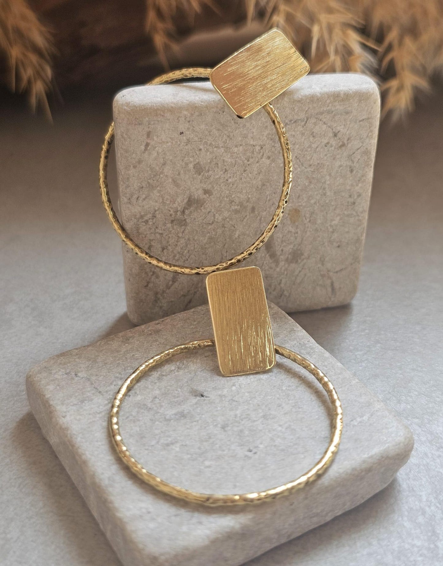 Raw Brass Hoop Earrings | Textured Circle Drop Earrings | Minimalist Statement Earrings | Lightweight Everyday Jewellery
