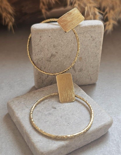 Raw Brass Hoop Earrings | Textured Circle Drop Earrings | Minimalist Statement Earrings | Lightweight Everyday Jewellery