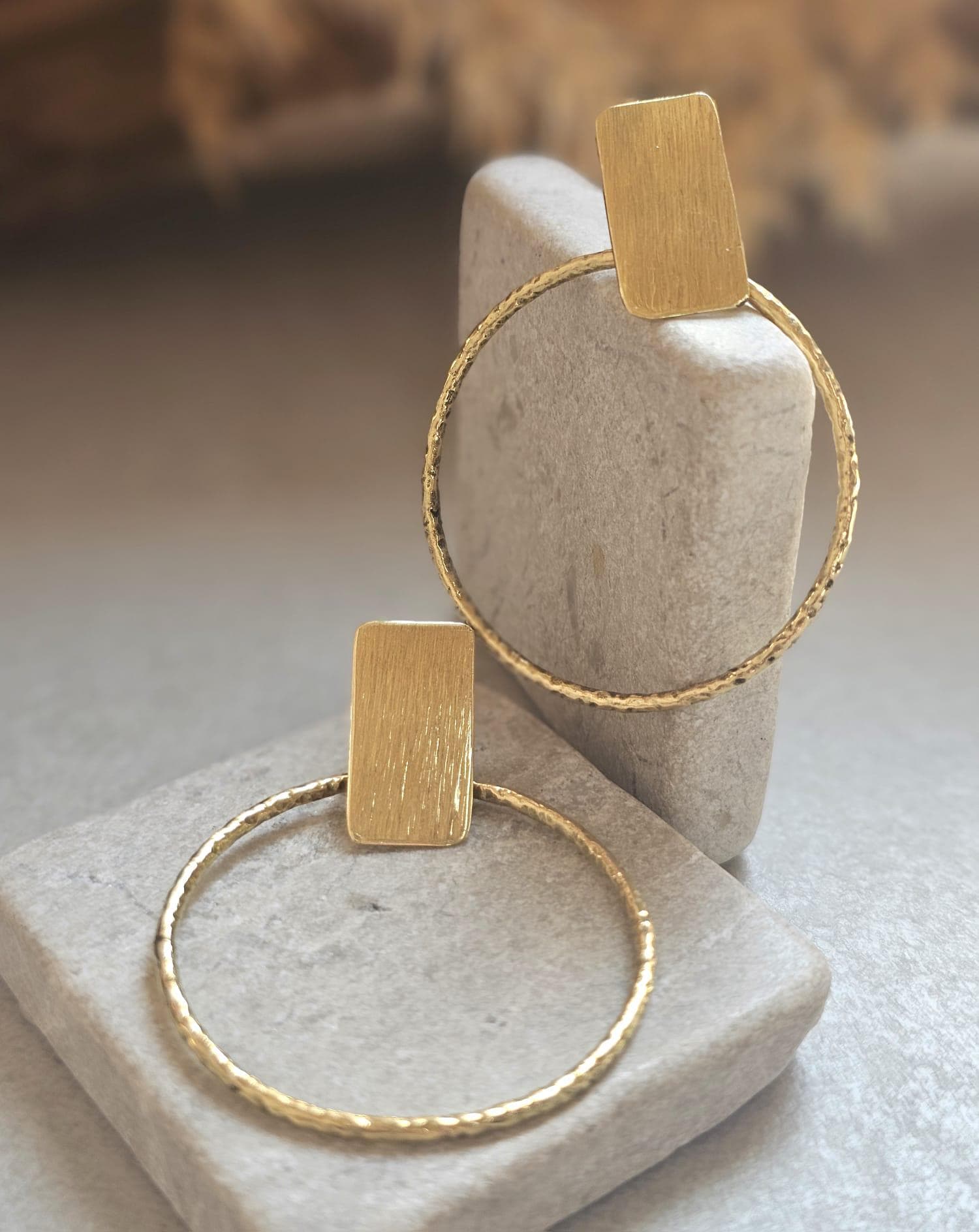 Raw Brass Hoop Earrings | Textured Circle Drop Earrings | Minimalist Statement Earrings | Lightweight Everyday Jewellery
