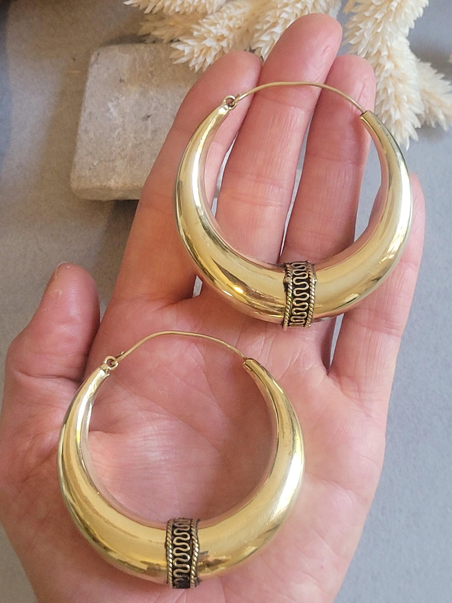 6cm Raw Brass Hoop Earrings | Large Minimalist Hoops | Everyday Statement Earrings | Lightweight Brass Hoops | Nickel & Lead Free Gift