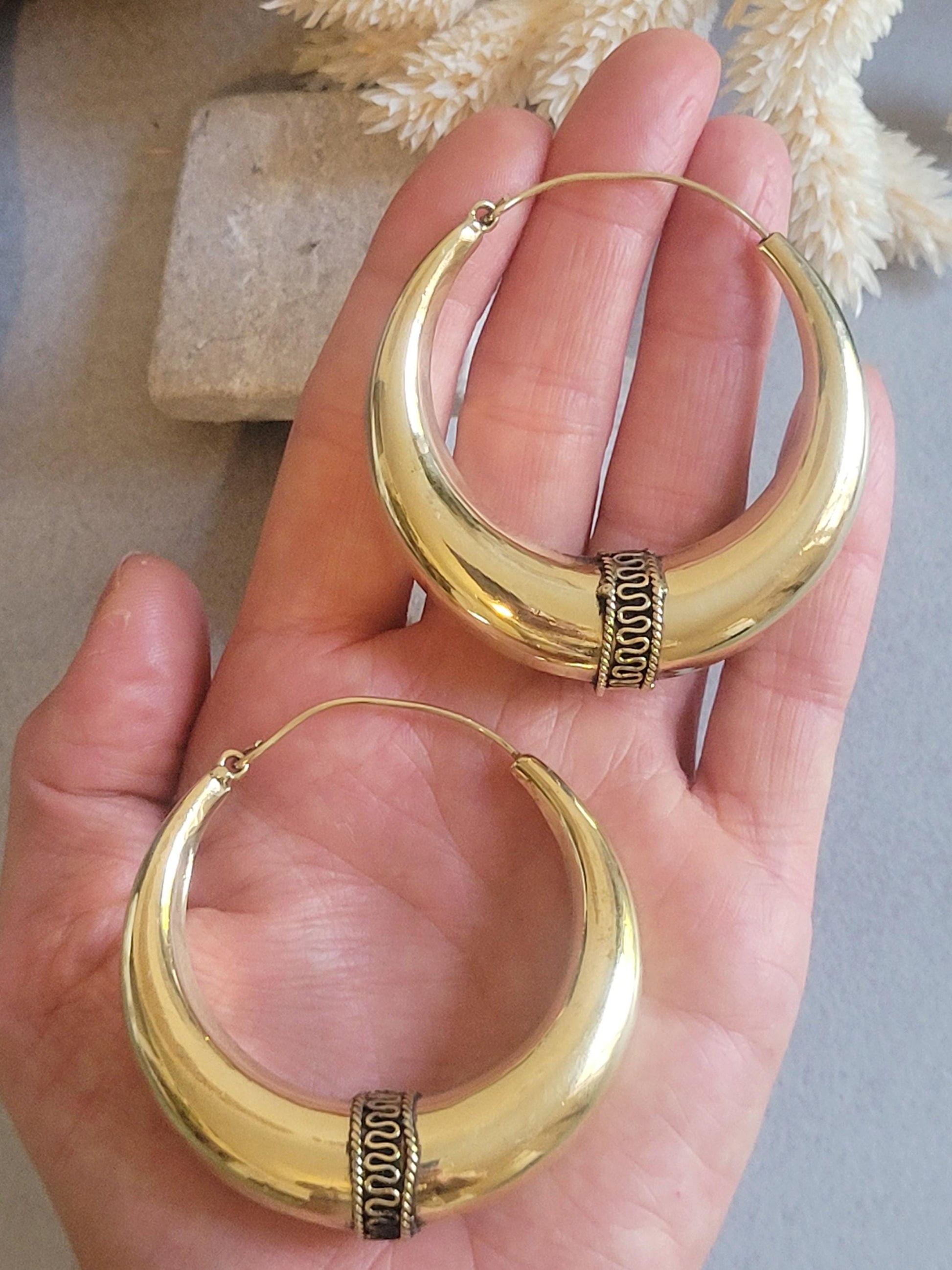 6cm Raw Brass Hoop Earrings | Large Minimalist Hoops | Everyday Statement Earrings | Lightweight Brass Hoops | Nickel & Lead Free Gift