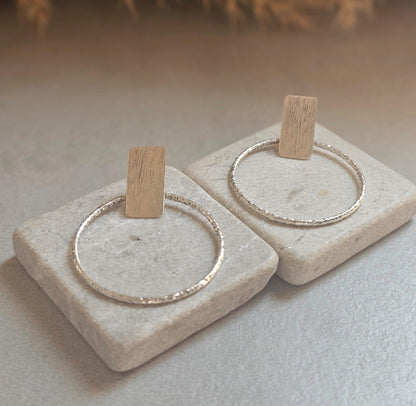 Silver Plated Face Forward Hoop Earrings | 4cm Textured Hoop Earrings | Minimalist Statement Earrings | Hypoallergenic Gift for Her