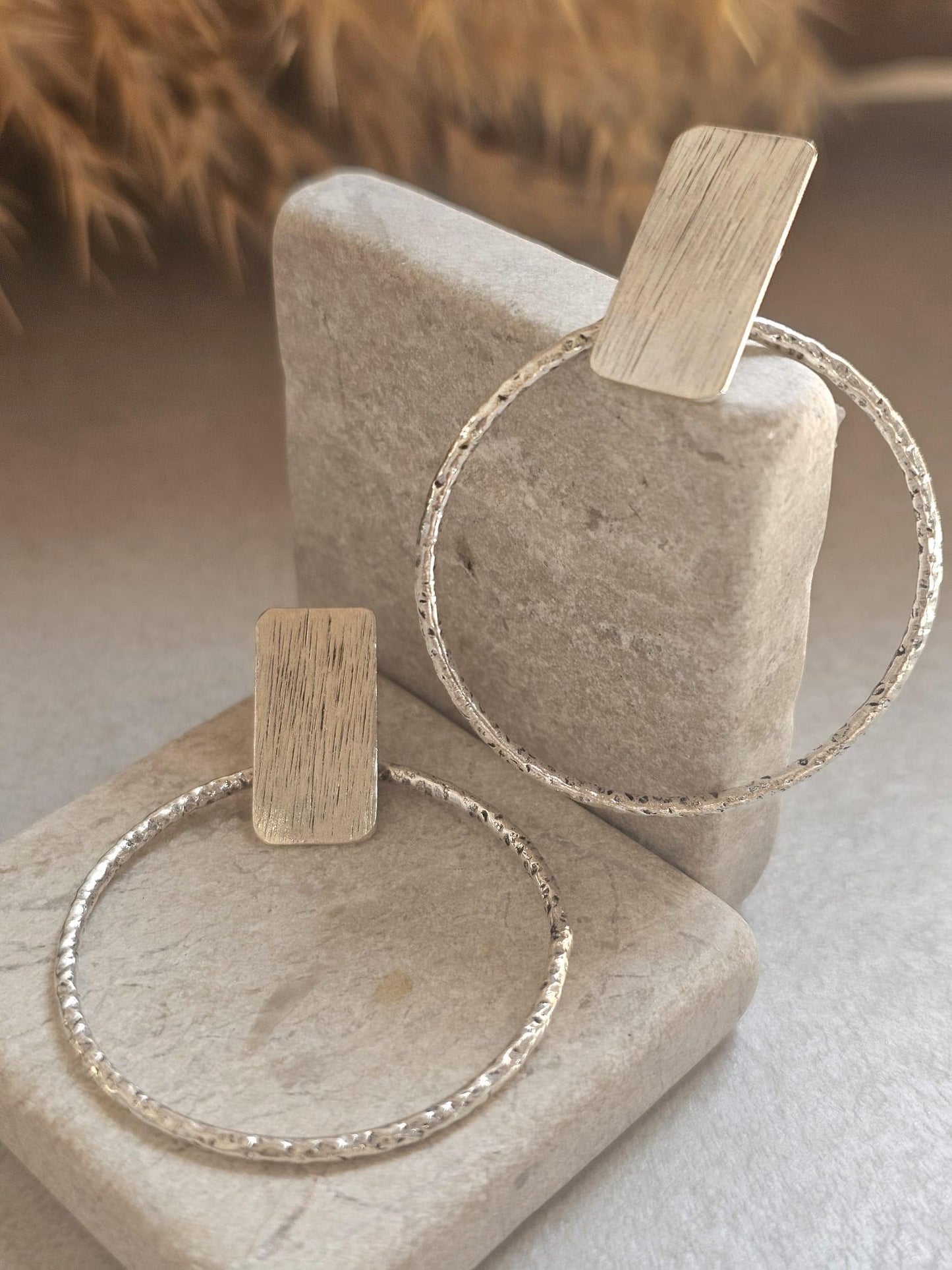 Silver Plated Face Forward Hoop Earrings | 4cm Textured Hoop Earrings | Minimalist Statement Earrings | Hypoallergenic Gift for Her