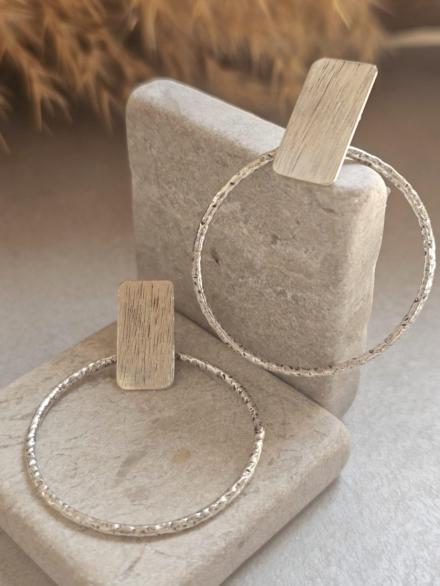 Silver Plated Face Forward Hoop Earrings | 4cm Textured Hoop Earrings | Minimalist Statement Earrings | Hypoallergenic Gift for Her