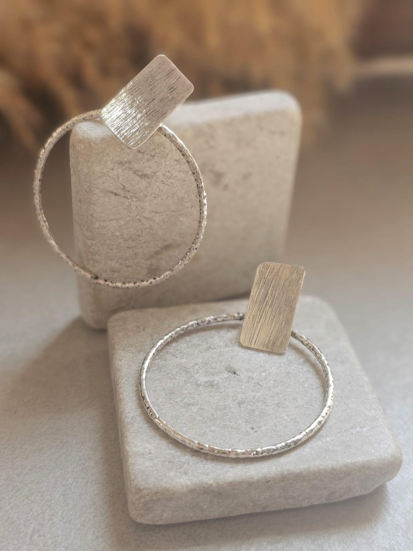 Silver Plated Face Forward Hoop Earrings | 4cm Textured Hoop Earrings | Minimalist Statement Earrings | Hypoallergenic Gift for Her