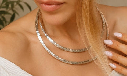 Hammered Silver Plated Choker Necklace, Layered Statement Collar, Modern Boho Jewellery