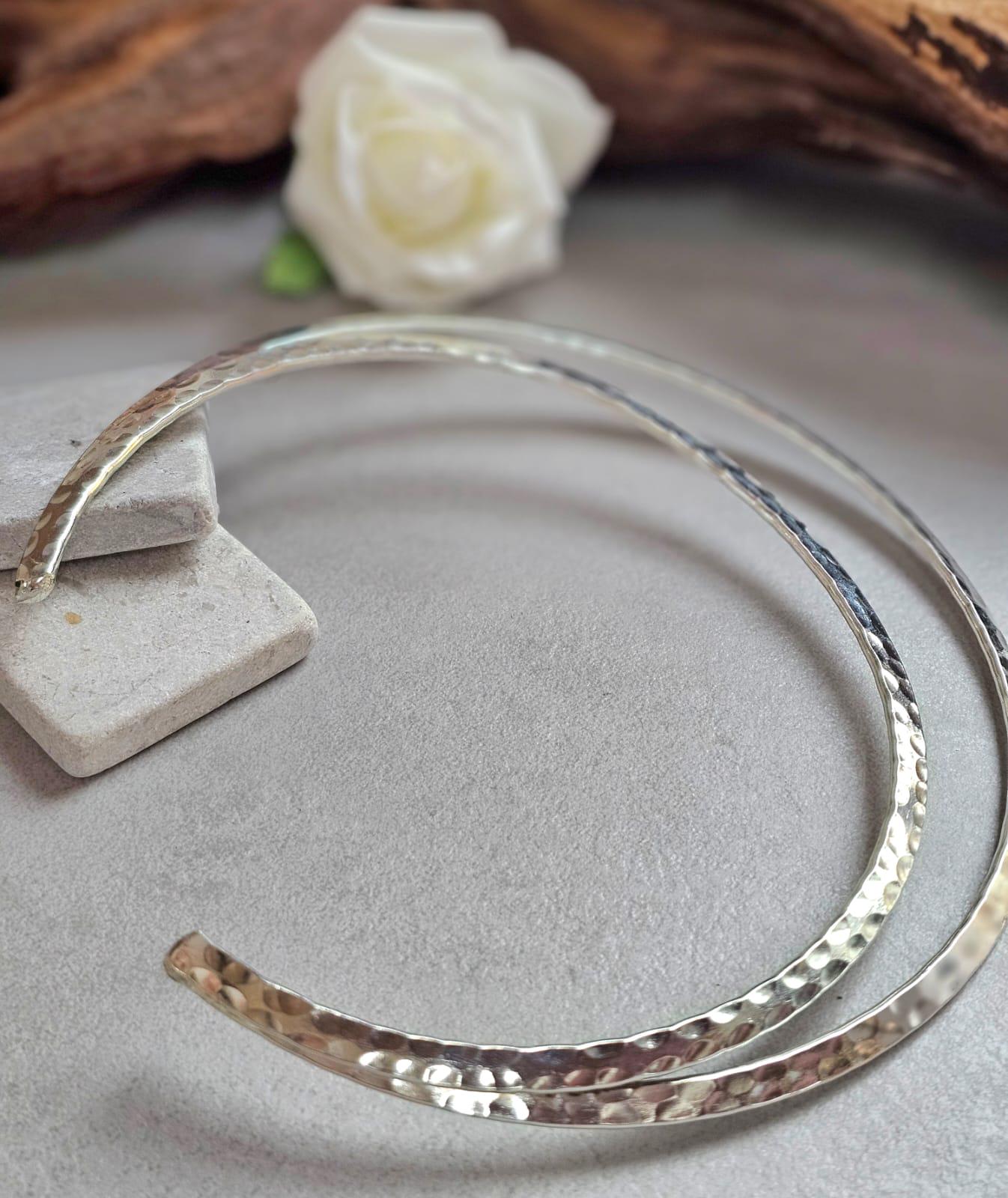 Hammered Silver Plated Choker Necklace, Layered Statement Collar, Modern Boho Jewellery
