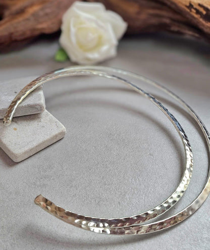 Hammered Silver Plated Choker Necklace, Layered Statement Collar, Modern Boho Jewellery