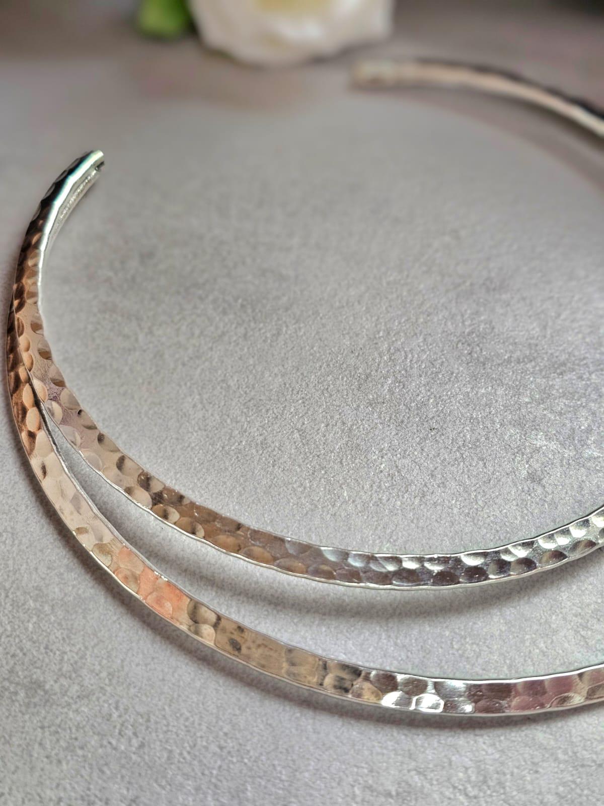 Hammered Silver Plated Choker Necklace, Layered Statement Collar, Modern Boho Jewellery