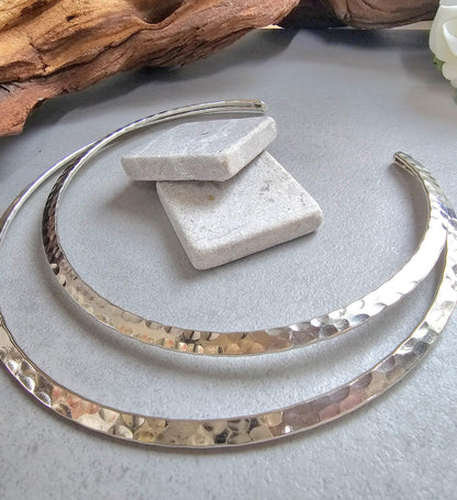 Hammered Silver Plated Choker Necklace, Layered Statement Collar, Modern Boho Jewellery