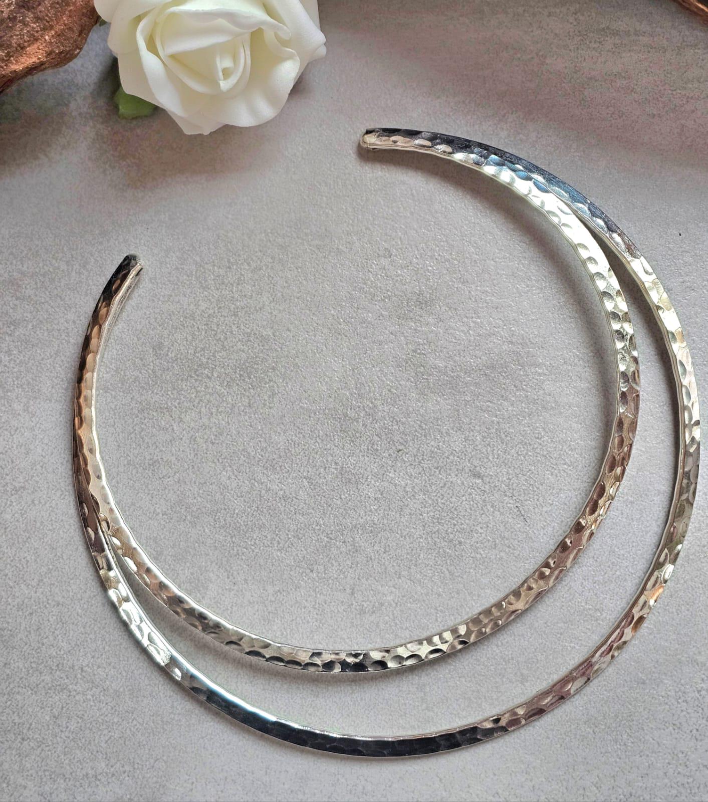 Hammered Silver Plated Choker Necklace, Layered Statement Collar, Modern Boho Jewellery