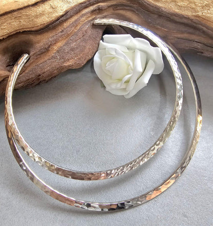 Hammered Silver Plated Choker Necklace, Layered Statement Collar, Modern Boho Jewellery
