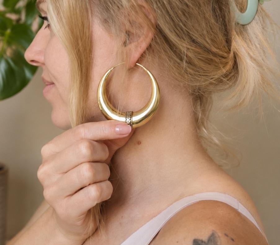 6cm Raw Brass Hoop Earrings | Large Minimalist Hoops | Everyday Statement Earrings | Lightweight Brass Hoops | Nickel & Lead Free Gift