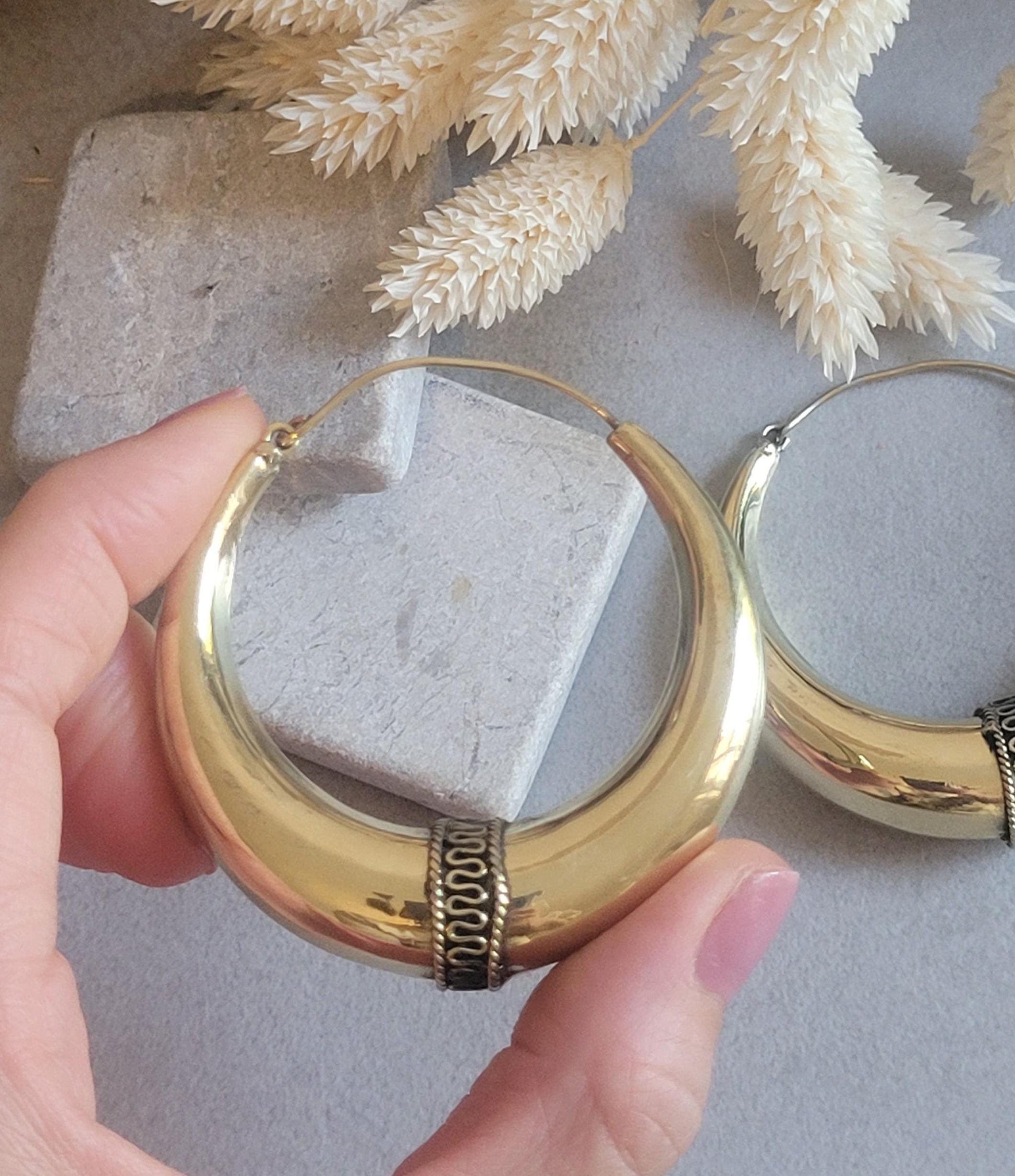 6cm Raw Brass Hoop Earrings | Large Minimalist Hoops | Everyday Statement Earrings | Lightweight Brass Hoops | Nickel & Lead Free Gift
