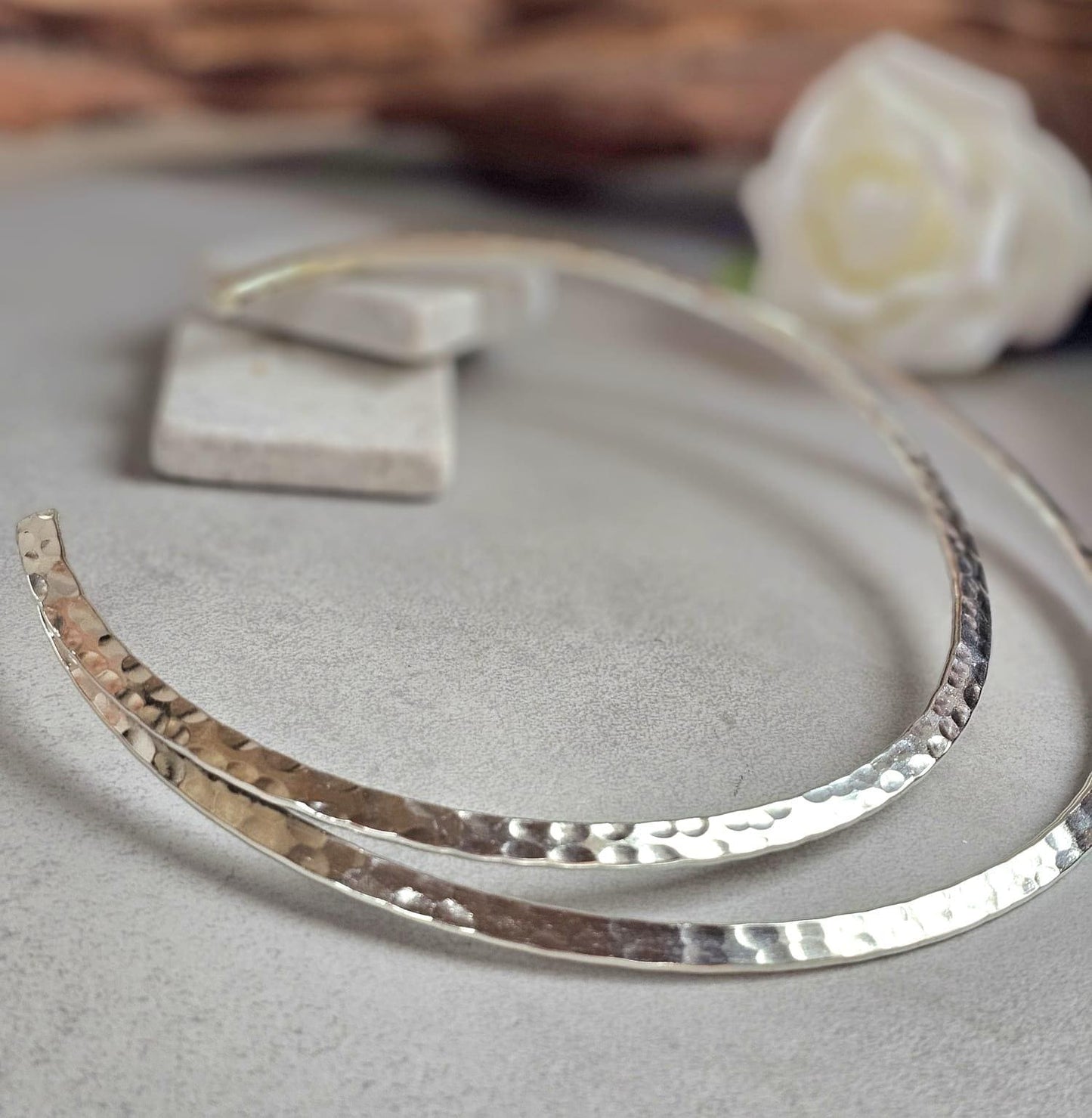 Hammered Silver Plated Choker Necklace, Layered Statement Collar, Modern Boho Jewellery