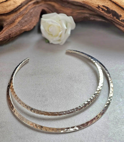 Hammered Silver Plated Choker Necklace, Layered Statement Collar, Modern Boho Jewellery