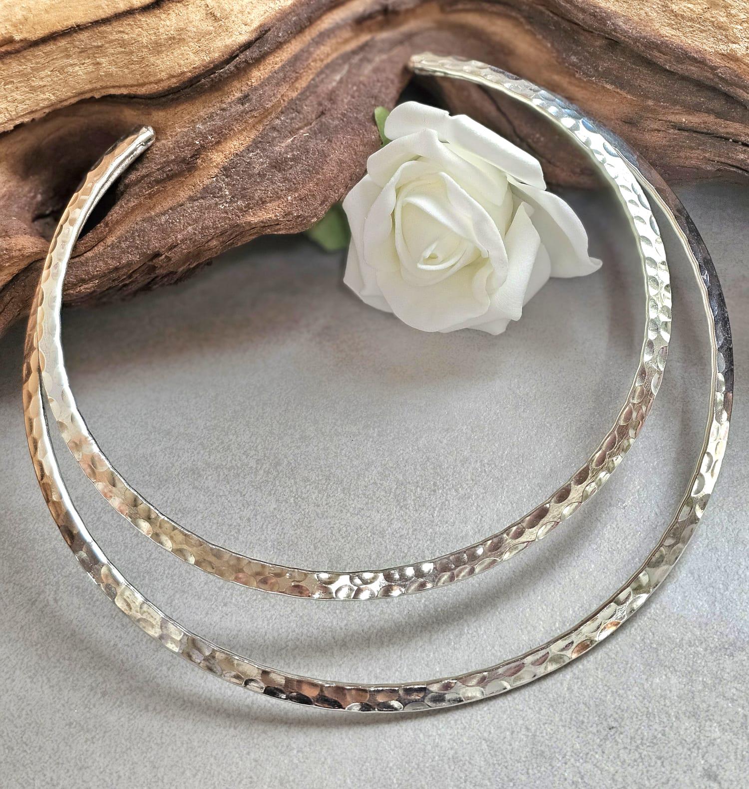 Hammered Silver Plated Choker Necklace, Layered Statement Collar, Modern Boho Jewellery