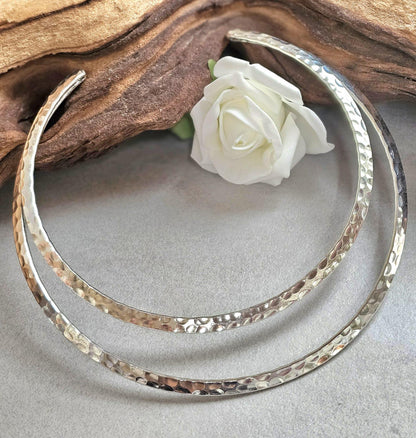 Hammered Silver Plated Choker Necklace, Layered Statement Collar, Modern Boho Jewellery
