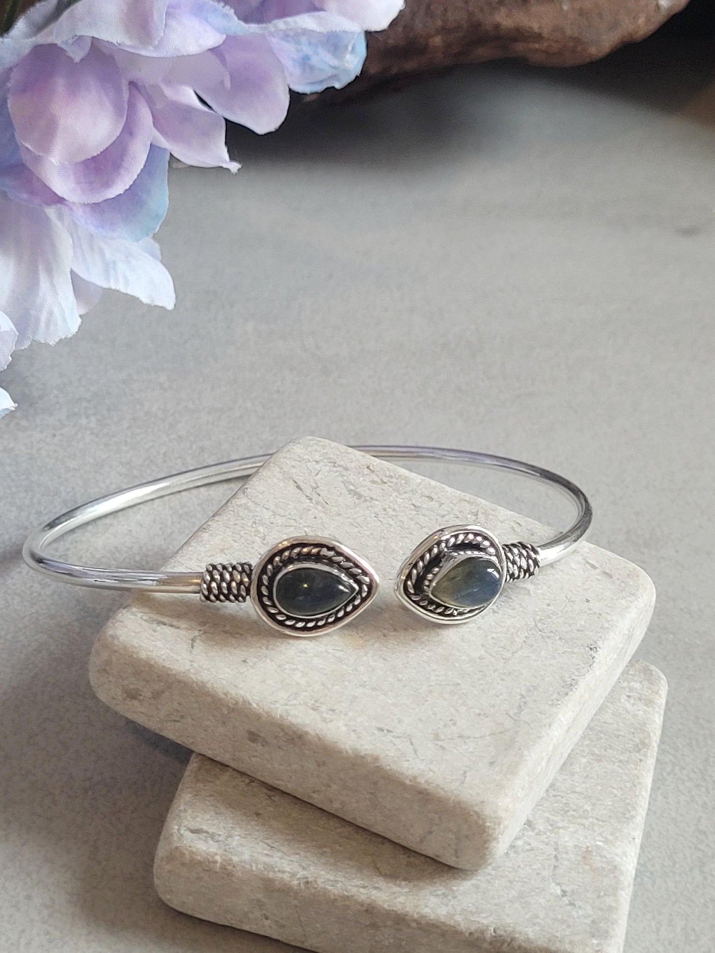 Silver Plated Teardrop Cuff Bracelet, Minimalist Open Bangle, Adjustable Everyday Bracelet, Boho Jewellery, Gift for Her