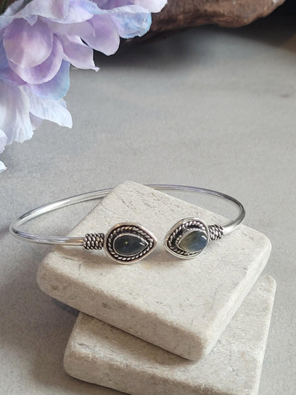 Silver Plated Teardrop Cuff Bracelet, Minimalist Open Bangle, Adjustable Everyday Bracelet, Boho Jewellery, Gift for Her