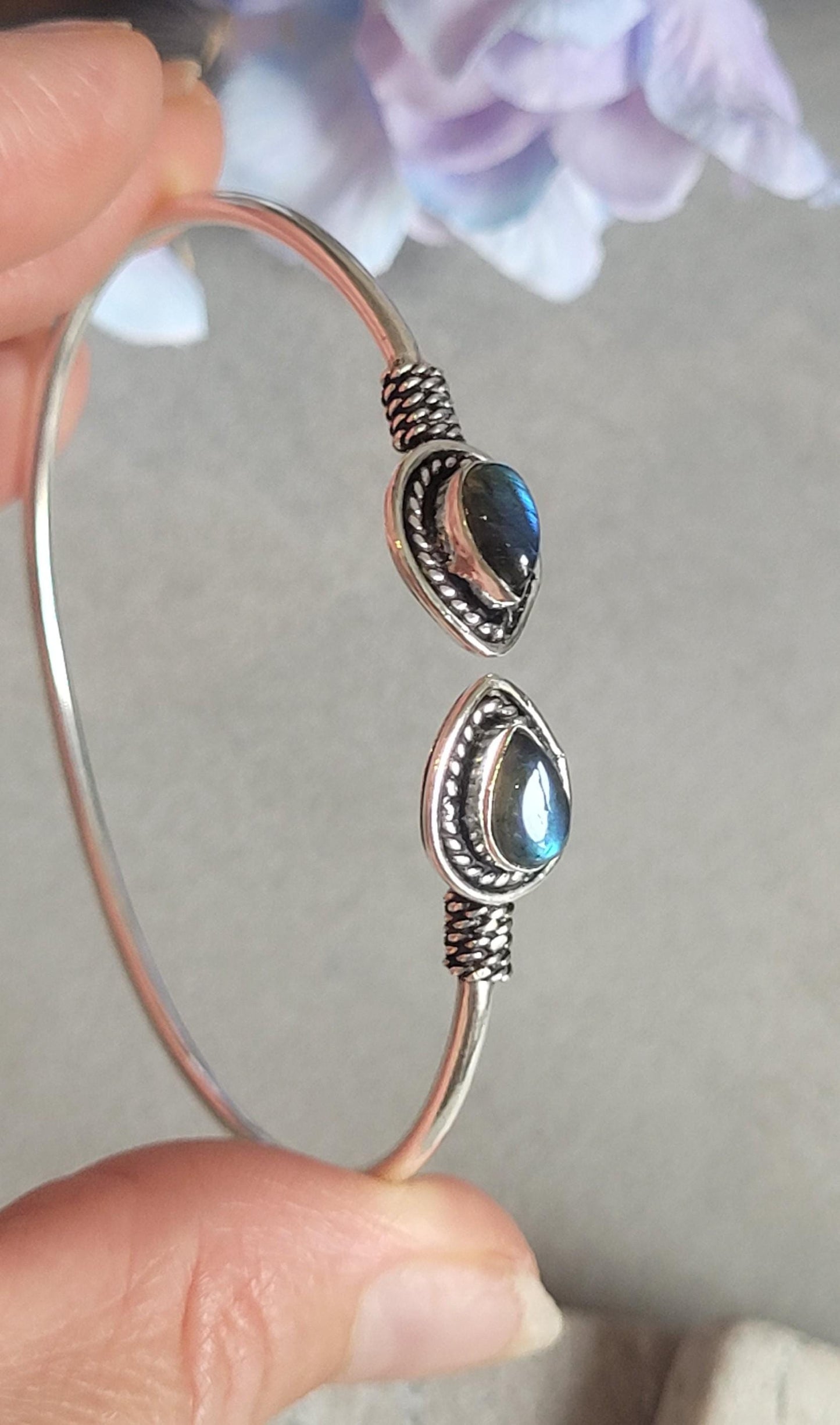 Silver Plated Teardrop Cuff Bracelet, Minimalist Open Bangle, Adjustable Everyday Bracelet, Boho Jewellery, Gift for Her
