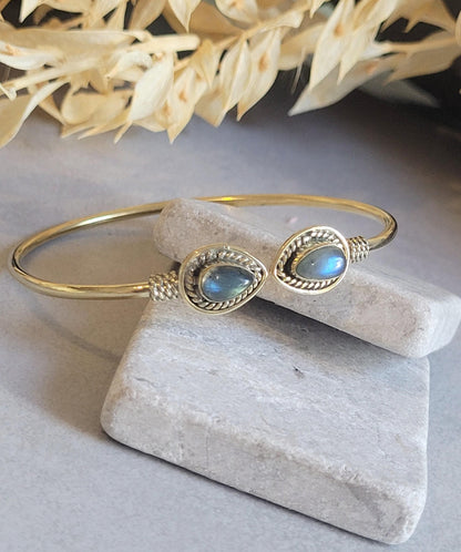 Raw Brass Teardrop Cuff Bracelet, Minimalist Open Bangle, Adjustable Boho Bracelet, Everyday Jewellery, Gift for Her