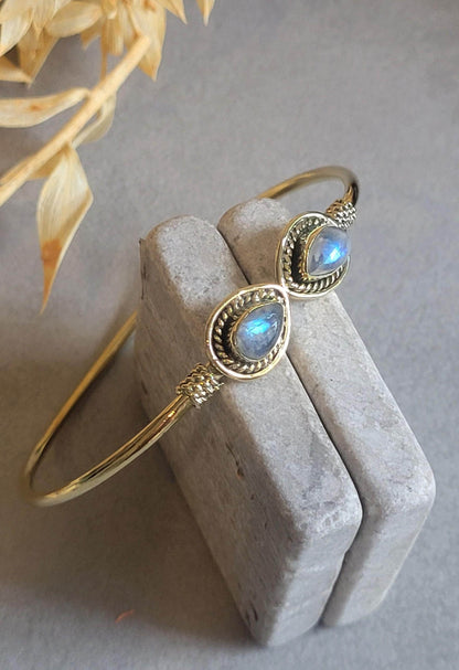 Raw Brass Teardrop Cuff Bracelet, Minimalist Gold Open Bangle, Adjustable Stacking Bracelet, Boho Jewellery, Gift for Her