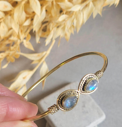 Raw Brass Teardrop Cuff Bracelet, Minimalist Gold Open Bangle, Adjustable Stacking Bracelet, Boho Jewellery, Gift for Her