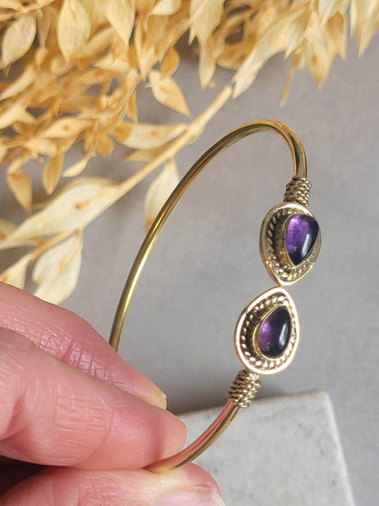 Raw Brass Teardrop Cuff Bracelet, Minimalist Gold Open Bangle, Adjustable Stacking Bracelet, Boho Jewellery, Gift for Her