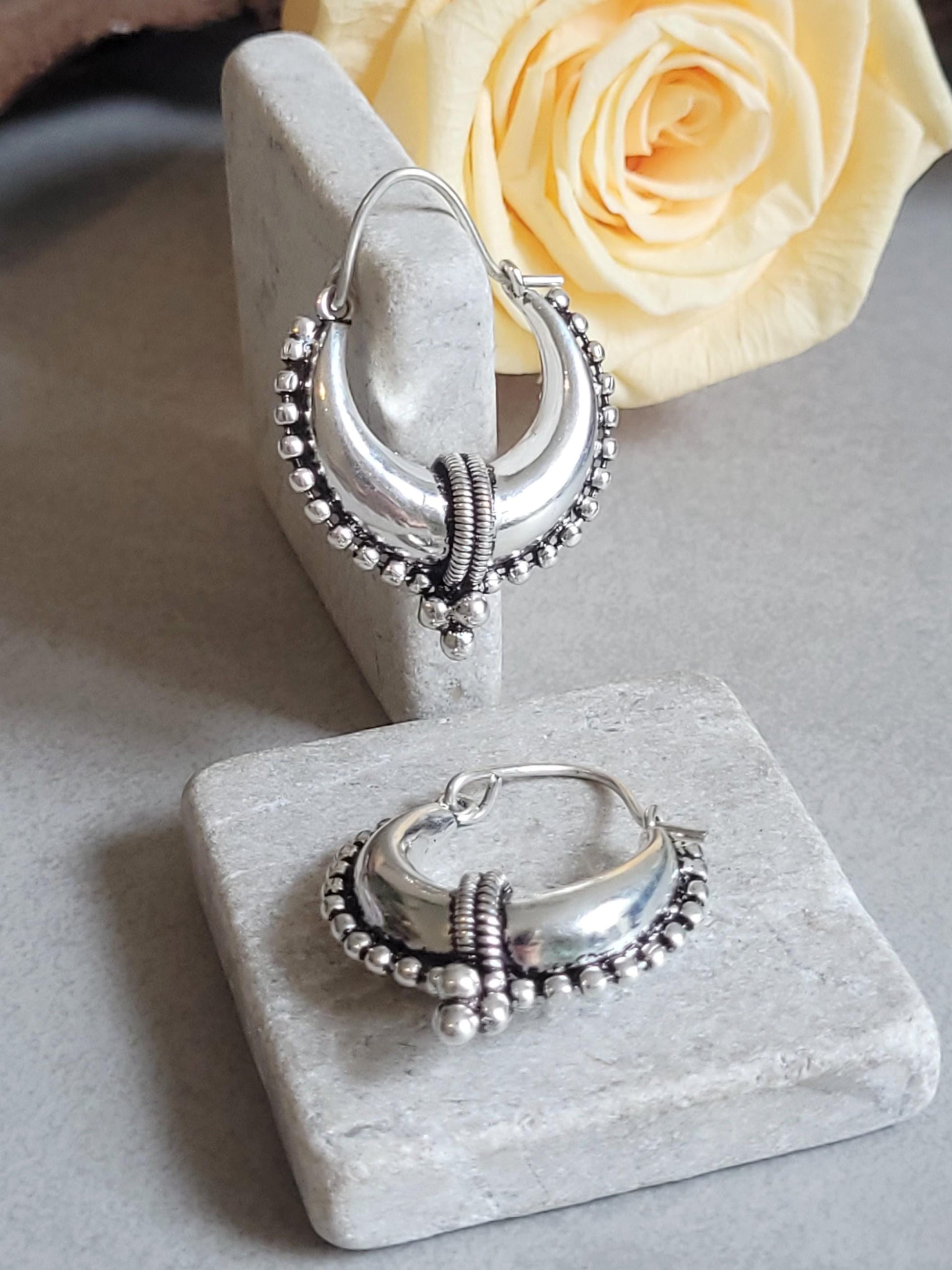 Silver Plated Minimalist Hoop Earrings | Lightweight Everyday Earrings | Boho Hoop Earrings | Simple Silver Earrings | Gift for Her
