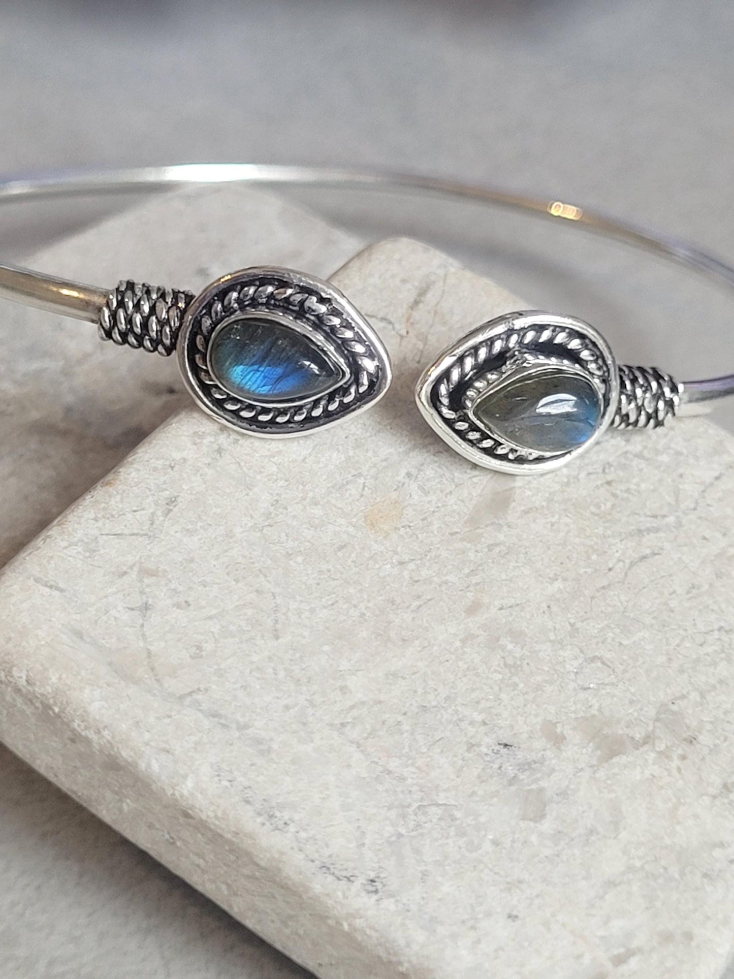 Silver Plated Teardrop Cuff Bracelet, Minimalist Open Bangle, Adjustable Everyday Bracelet, Boho Jewellery, Gift for Her