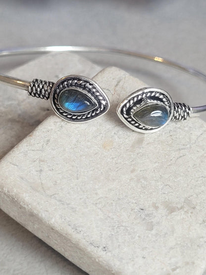 Silver Plated Teardrop Cuff Bracelet, Minimalist Open Bangle, Adjustable Everyday Bracelet, Boho Jewellery, Gift for Her
