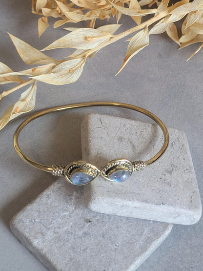 Raw Brass Teardrop Cuff Bracelet, Minimalist Gold Open Bangle, Adjustable Stacking Bracelet, Boho Jewellery, Gift for Her