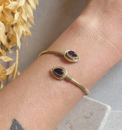 Raw Brass Teardrop Cuff Bracelet, Minimalist Gold Open Bangle, Adjustable Stacking Bracelet, Boho Jewellery, Gift for Her