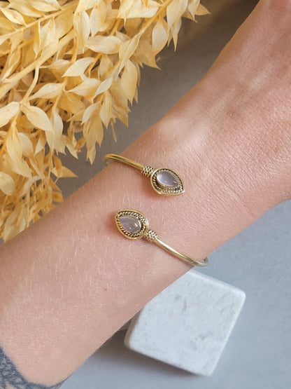 Raw Brass Teardrop Cuff Bracelet, Minimalist Gold Open Bangle, Adjustable Stacking Bracelet, Boho Jewellery, Gift for Her