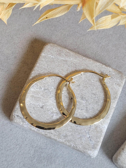 18K Gold Plated Hammered Hoop Earrings | Minimalist Gold Hoops | Dainty Boho Earrings | Textured Gold Earrings | Everyday Jewellery