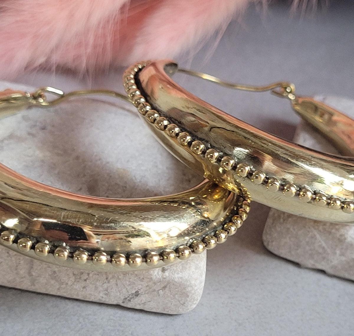 Raw Brass Hoop Earrings 5.5cm | Detailed Beaded Edge Hoops | Large Gold Hoops | Boho Statement Earrings | Bohemian Jewellery