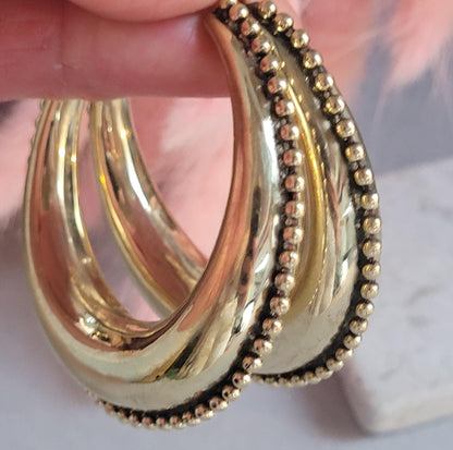 Raw Brass Hoop Earrings 5.5cm | Detailed Beaded Edge Hoops | Large Gold Hoops | Boho Statement Earrings | Bohemian Jewellery