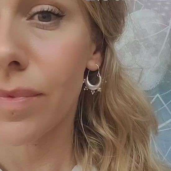 Silver Plated Chunky Hoop Earrings, Detailed Bohemian Jewelry