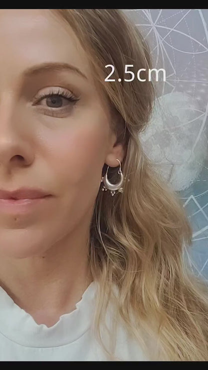 Silver Plated Chunky Hoop Earrings, Detailed Bohemian Jewelry