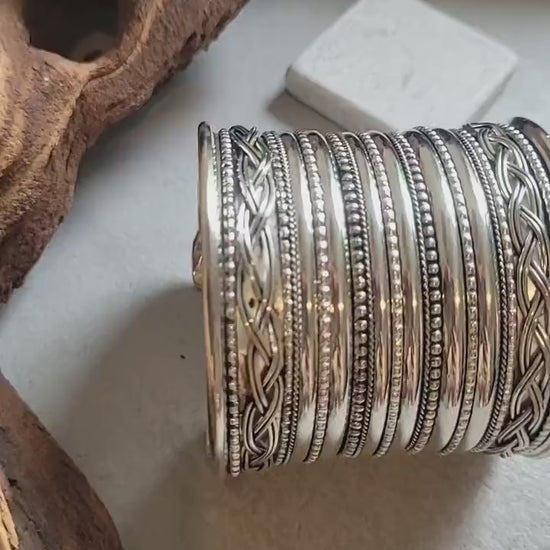 Silver Cuff Bracelet: Detailed Ethnic Bohemian Jewelry