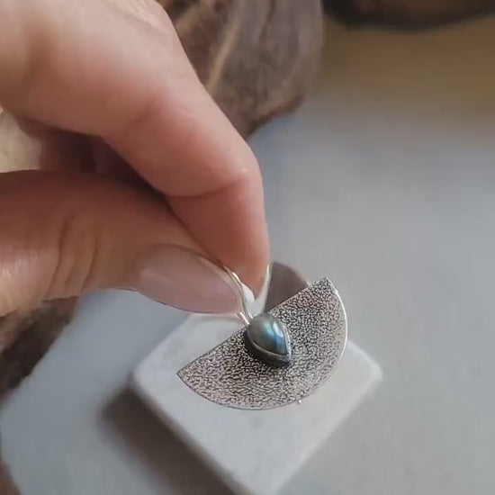 Hammered Silver Earrings: Labradorite Stone, Boho Bohemian Jewelry