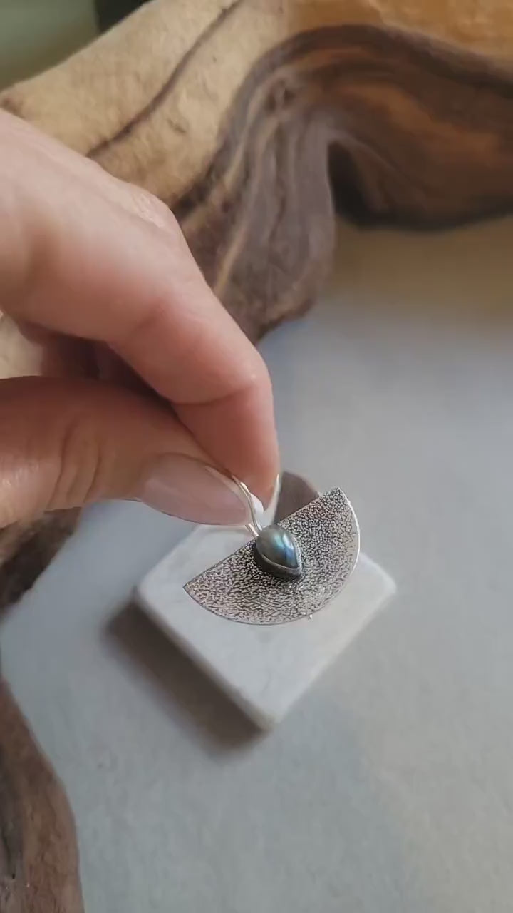 Hammered Silver Earrings: Labradorite Stone, Boho Bohemian Jewelry