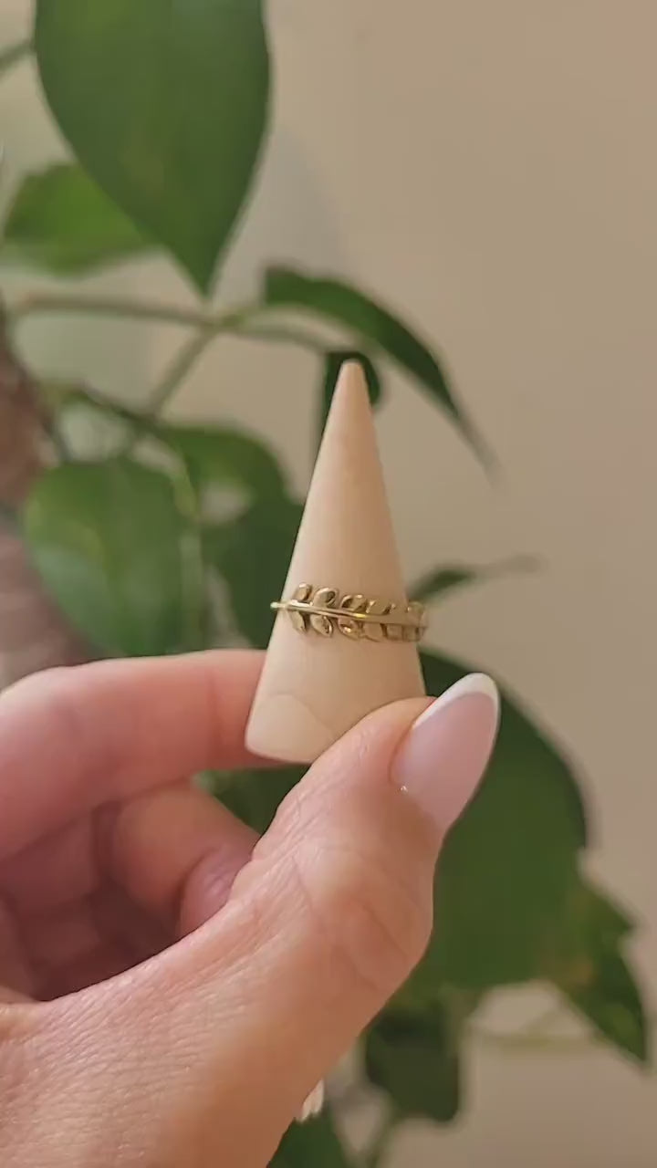 Gold Feather Ring: Minimalist Brass Leaf Jewelry