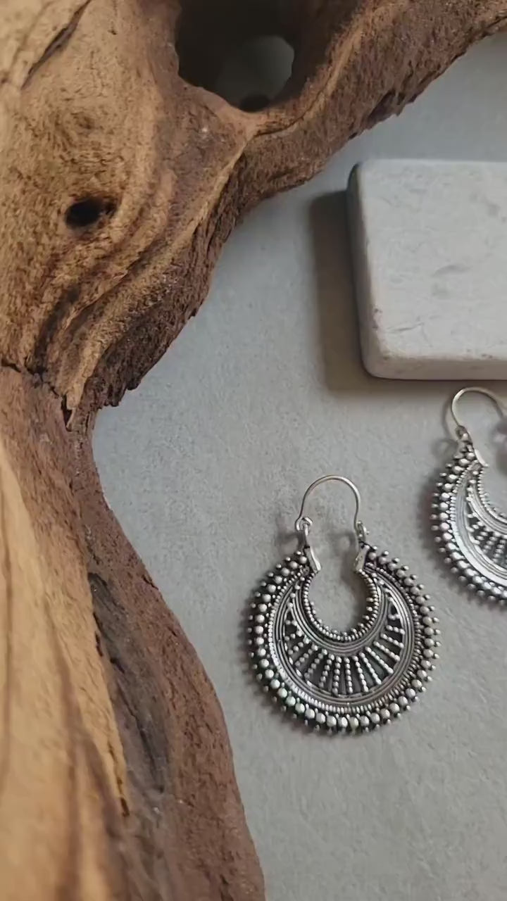 Bohemian Silver Hoop Earrings: Lightweight Plated Jewelry