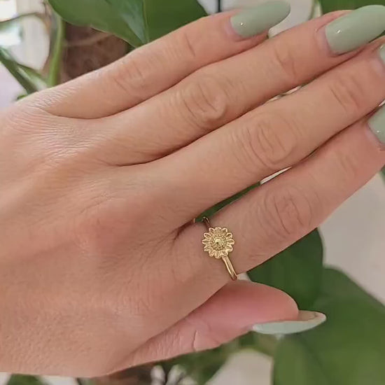 Brass Sunflower Ring: Dainty Floral Charm, Nickel-Free