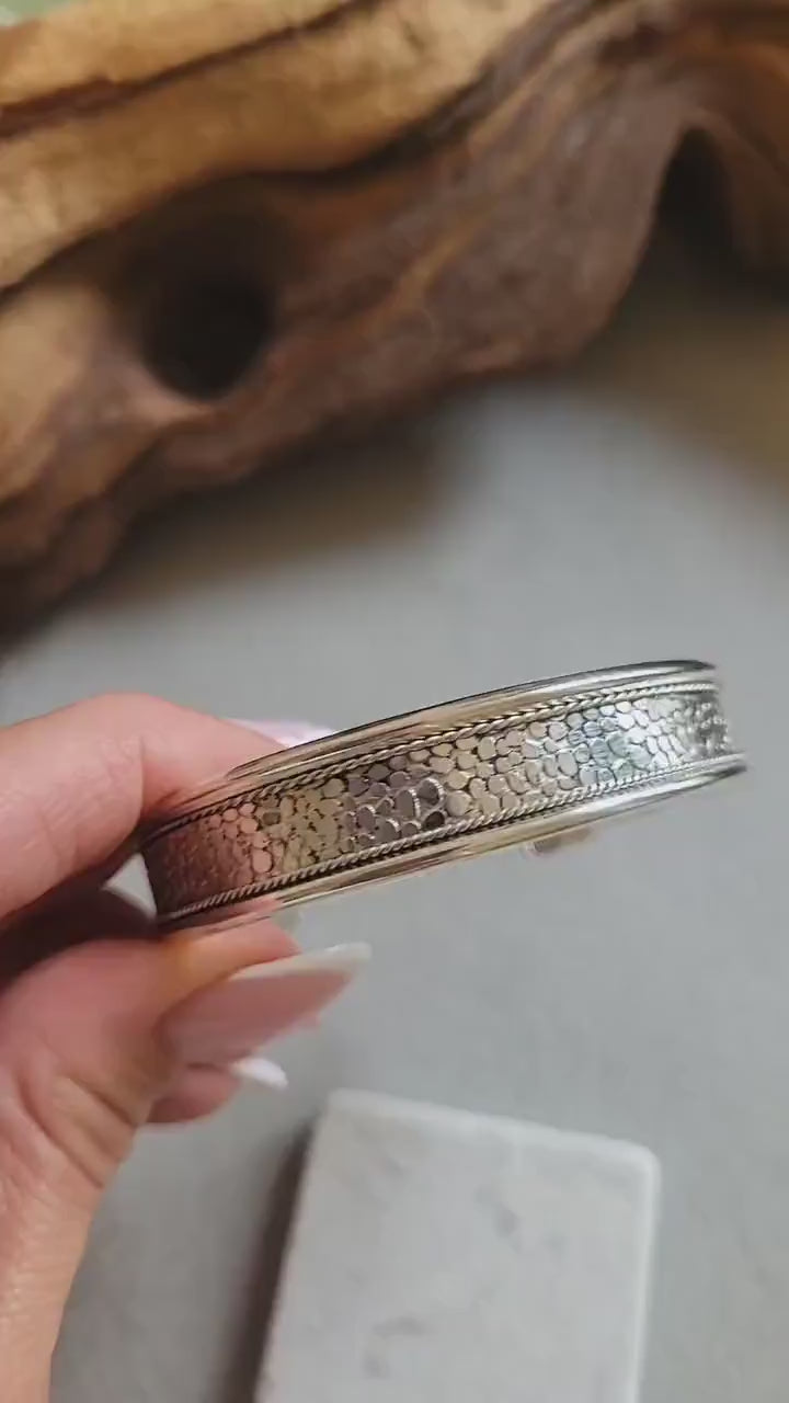 Detailed Silver Cuff Bracelet: Adjustable Ethnic Bangle
